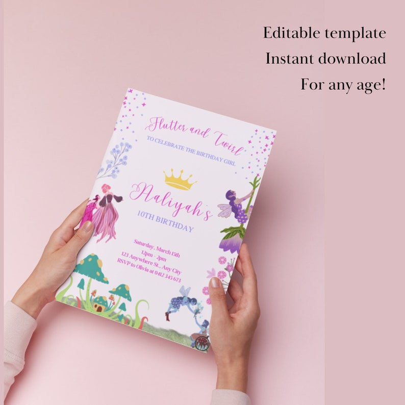 Editable Fairy Birthday Party Invitation, Magical Fairy Theme, Pink and ...