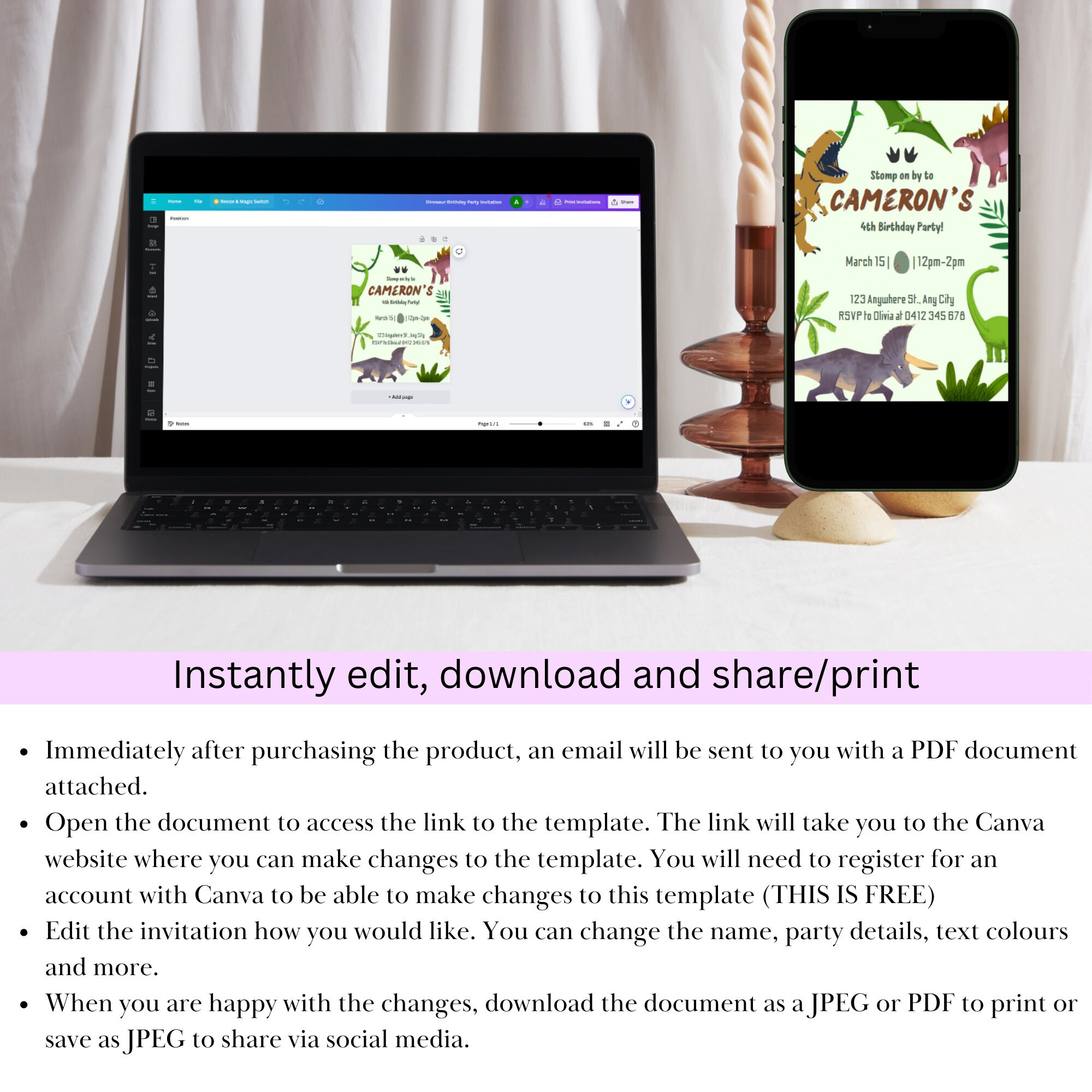 Editable Dinosaur Birthday Party Invitation, Jurassic and T-rex Theme ...