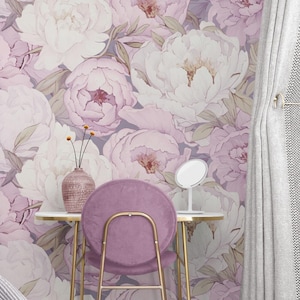 Peony Floral Wallpaper Peel & Stick Vinyl Removable, Pink Wallpaper Girl Nursery Self Adhesive Watercolor Large Pastel Bedroom Wall Decor