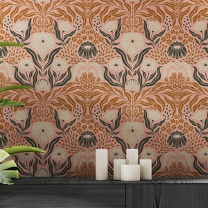 Art Deco Wallpaper Peel Stick Vinyl Boho Floral Removable, Flowers Vintage William Morris Self Adhesive Bathroom Living Room MCM Wall Decor