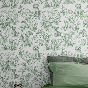 Carta da parati a tema cane in vinile, rimovibile, staccabile e non incollata, carta da parati autoadesiva con cucciolo retrò, per bagno, camera da letto, cucina, colore personalizzato