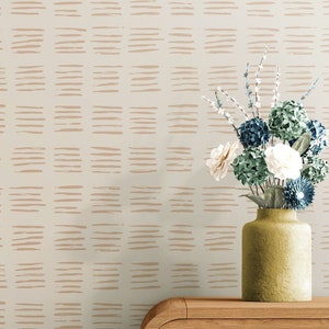 Boho Lines Wallpaper Peel & Stick Removable / Unpasted, Beige Pastel Self Adhesive Vinyl Wallpaper Geometric Bedroom Kitchen Wallpaper Decor
