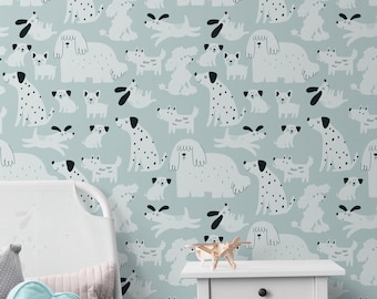 Hunde Wallpaper Peel Stick für Jungenzimmer, abnehmbar, nicht eingefügt, traditionell, Kinder Schlafzimmer Blau Vinyl selbstklebende Tapete Kinderzimmer Dekor