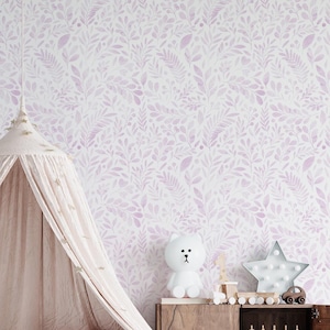 Carta da parati botanica rosa, staccabile, in vinile, rimovibile, con foglie pastello e motivi floreali per camerette delle bambine, autoadesiva, con fiori acquerellati per camera da letto