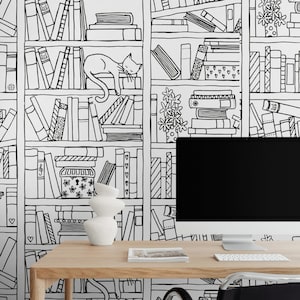 black and white books wallpaper peel and stick