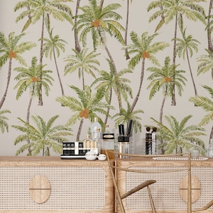 Retro Palme Tapete Vinyl Peel Stick / ungeklebt entfernbare, tropische Vintage Palme Boho selbstklebende Küstentapete Schlafzimmer Badezimmer