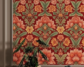 Papel tapiz floral autoadhesivo, despegable, sin pegar, estilo victoriano vintage, vinilo folk, para sala de estar.