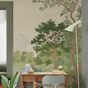 Vintage Scenic Wallpaper Vinyl Peel Stick / Unpasted Removable Landscape Wallpaper Panoramic Countryside Self Adhesive Wallpaper Rural Mural