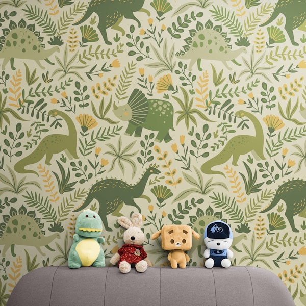 Dinosaur Wallpaper Peel & Stick Boys Nursery, Kids Bedroom Dino Vinyl Wallpaper, Removable Self Adhesive Wallpaper for Baby Room Wall Decor