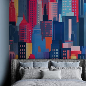 Stadt Kinder Tapete Schälen & Aufkleben Jungenzimmer, Abnehmbares Spielzimmer Selbstklebende Bunte Stadt Gebäude Vinyl Tapete Schlafzimmer Wandbild Dekor