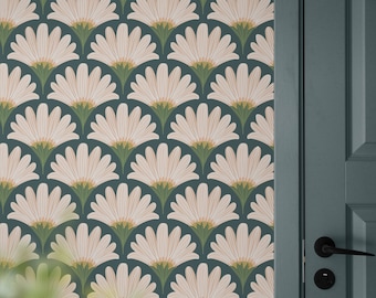 Papier peint scandinave amovible/non collé, papier peint en vinyle auto-adhésif art déco, papier peint vert sauge bohème fleurs boho