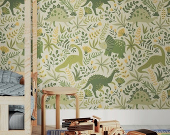 Dinosaur Wallpaper Peel & Stick Boys Nursery, Kids Bedroom Dino Vinyl Wallpaper, Removable Self Adhesive Wallpaper for Baby Room Wall Decor
