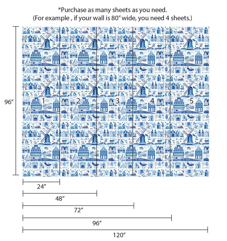 Dutch Toile Pattern Dutch Delft Blue Wallpaper Vinyl Peel Stick / Unpasted Removable ...