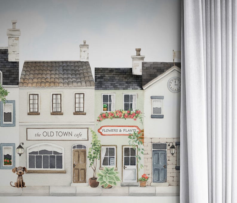 City Street Houses Wallpaper Bedroom Girl