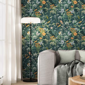 Wildflowers Wallpaper Dark Green