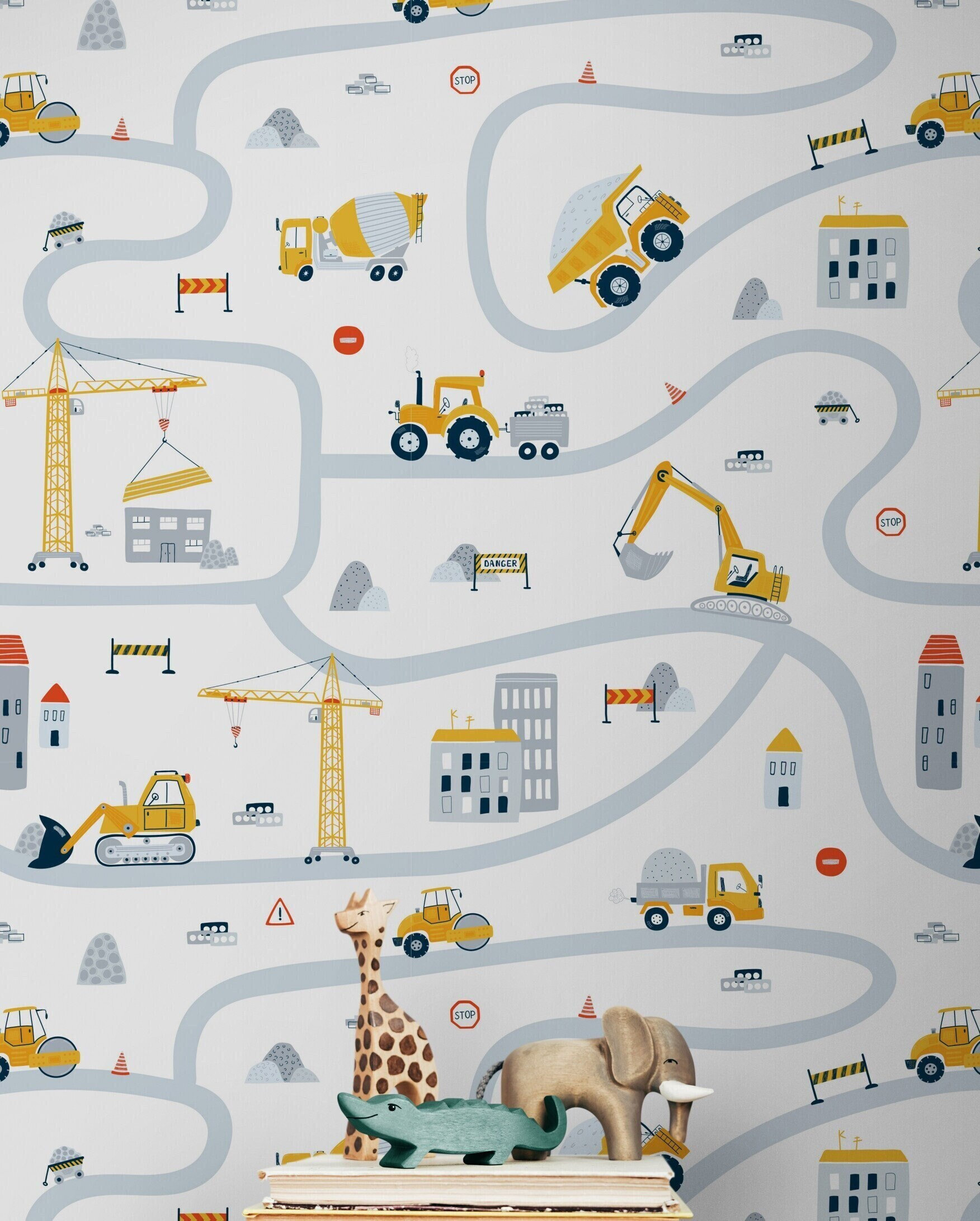 Cars Construction Wallpaper Peel & Stick / Unpasted Nursery, Kids Bedroom Wallpaper, Removable Self Adhesive Wallpaper Trucks Wallpaper Baby