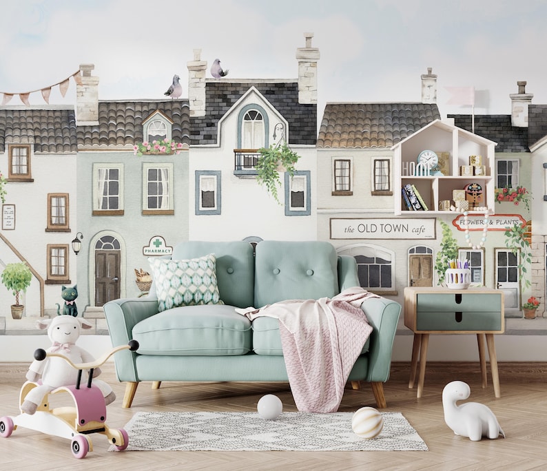 Nursery Wallpaper Kids Room Houses Medieval
