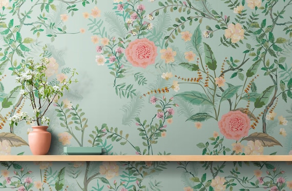 Avignon Flower Wallpaper Peel Stick Removable / Unpasted, Watercolor Self Adhesive Wallpaper, Botanical Bedroom Living Room Bathroom Floral