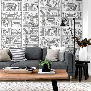 Minimalist Bookshelves Wallpaper Black and White