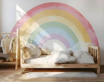 Watercolor Rainbow Wallpaper Peel & Stick Vinyl Removable, Girls Unpasted Pink Self Adhesive Boho Wallpaper Nursery Room, Bedroom Wall Mural