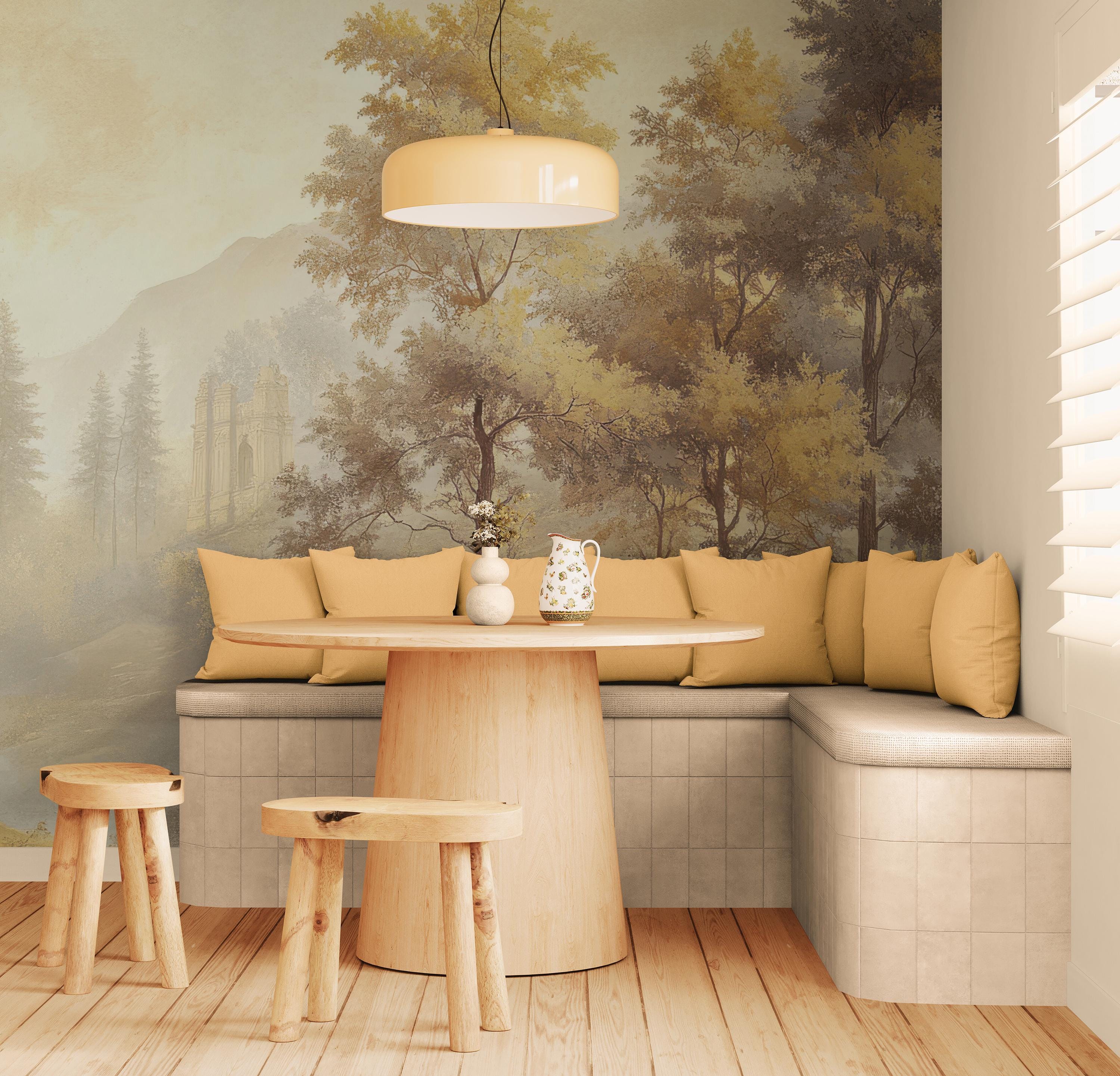 Vintage Forest Landscape Wallpaper Peel & Stick Vinyl, Beige Self ...