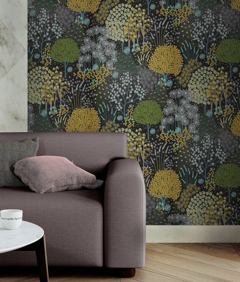 Dark leaf Wallpaper Bedroom