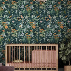 Floral Nursery Wallpaper Green