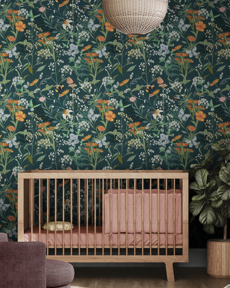 Floral Nursery Wallpaper Green