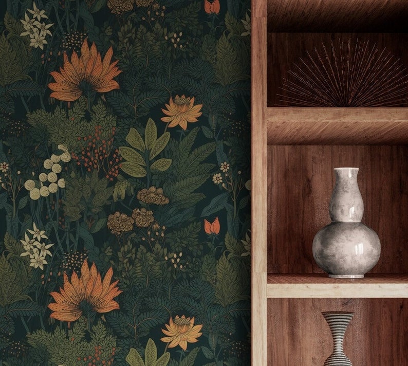 Dark Wildflowers Wallpaper Livingroom