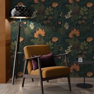 Dark Green Botanical Wall Mural