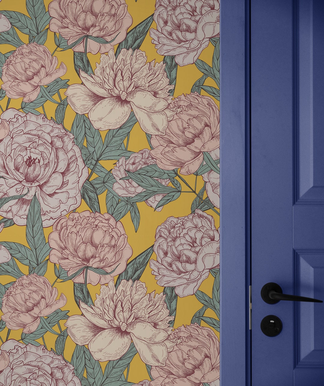 Boho Retro Peony Wallpaper Peel Stick / Unpasted, Pink Flower Wallpaper ...