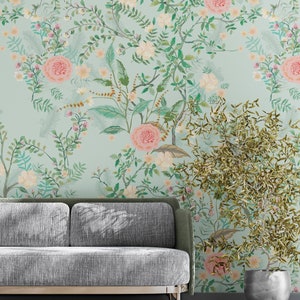 Pink flowers wallpaper chinese style