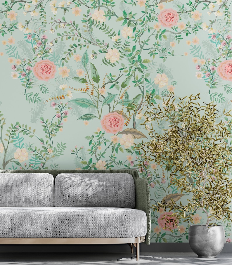 Pink flowers wallpaper chinese style