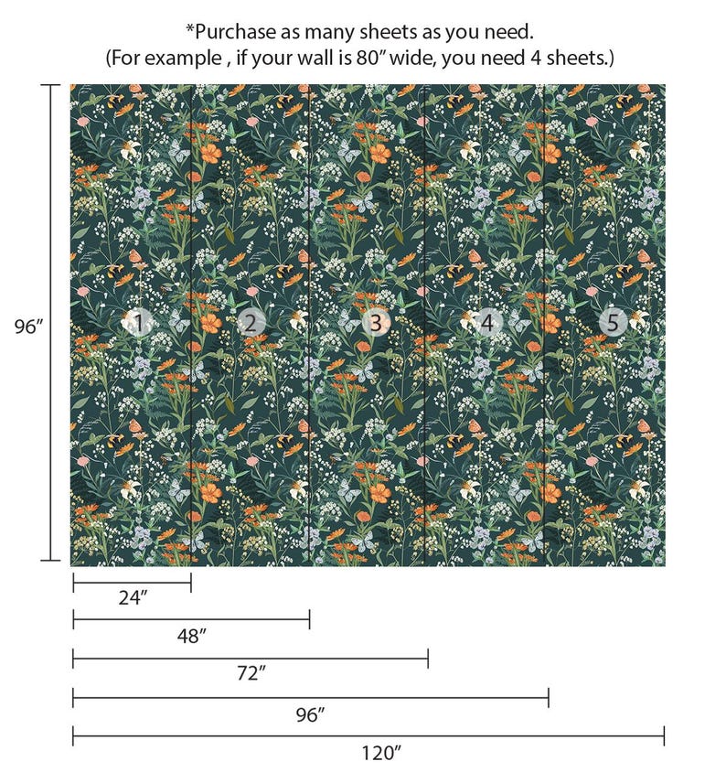 Orange Wildflowers Wallpaper Forest Green Color