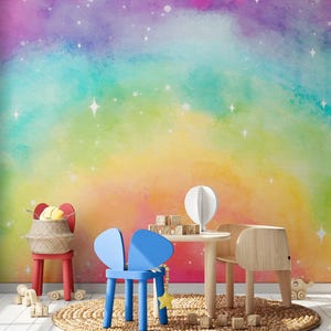 Kinder Regenbogen Tapete Schälen & Stick Ablösbar / Unpasted, Aquarell Selbst Klebende Vinyl Spielzimmer Tapete Kinderzimmer Schlafzimmer Wandbild Kunst