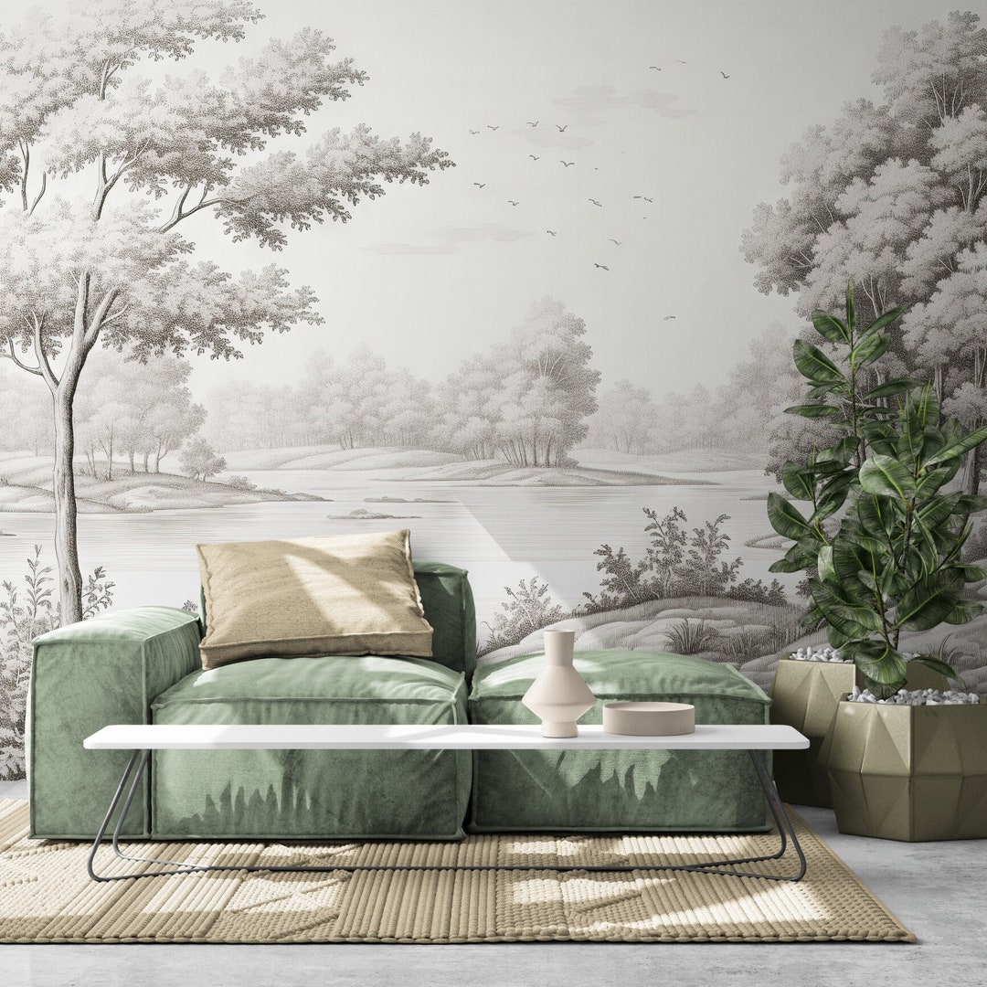 Landscape Trees Wallpaper Panoramic Peel Stick Removable / Unpasted ...