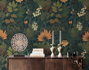 Grillig bos donker botanisch behang, bladschil en stokbehang verwisselbaar, vintage zelfklevende vinyl muur muurschildering woonkamer decor