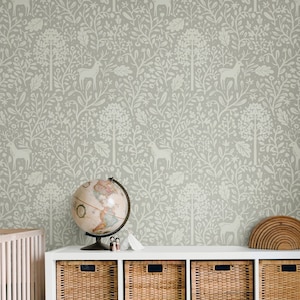 Carta da parati beige Whimsical Forest Nursery Peel & Stick / Non incollata, carta da parati Boho Magic Woodland per bambini, rimovibile, autoadesiva, neutra