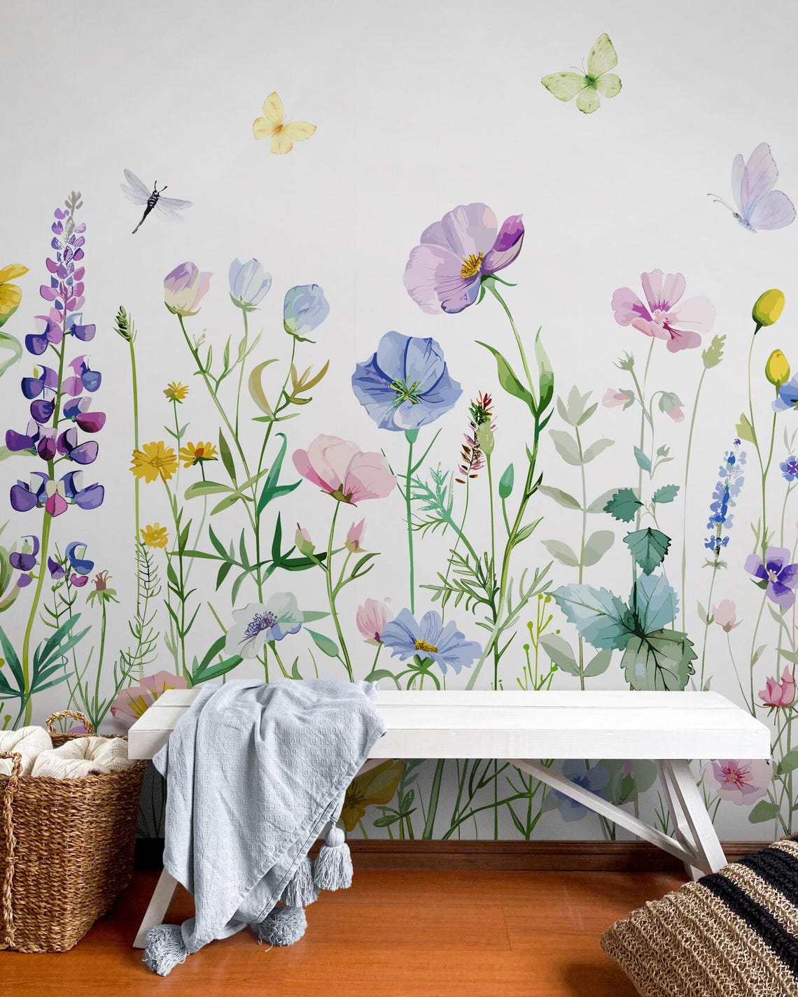 Wildflowers Wallpaper Mural Peel & Stick Vinyl Removable, Girls Nursery ...