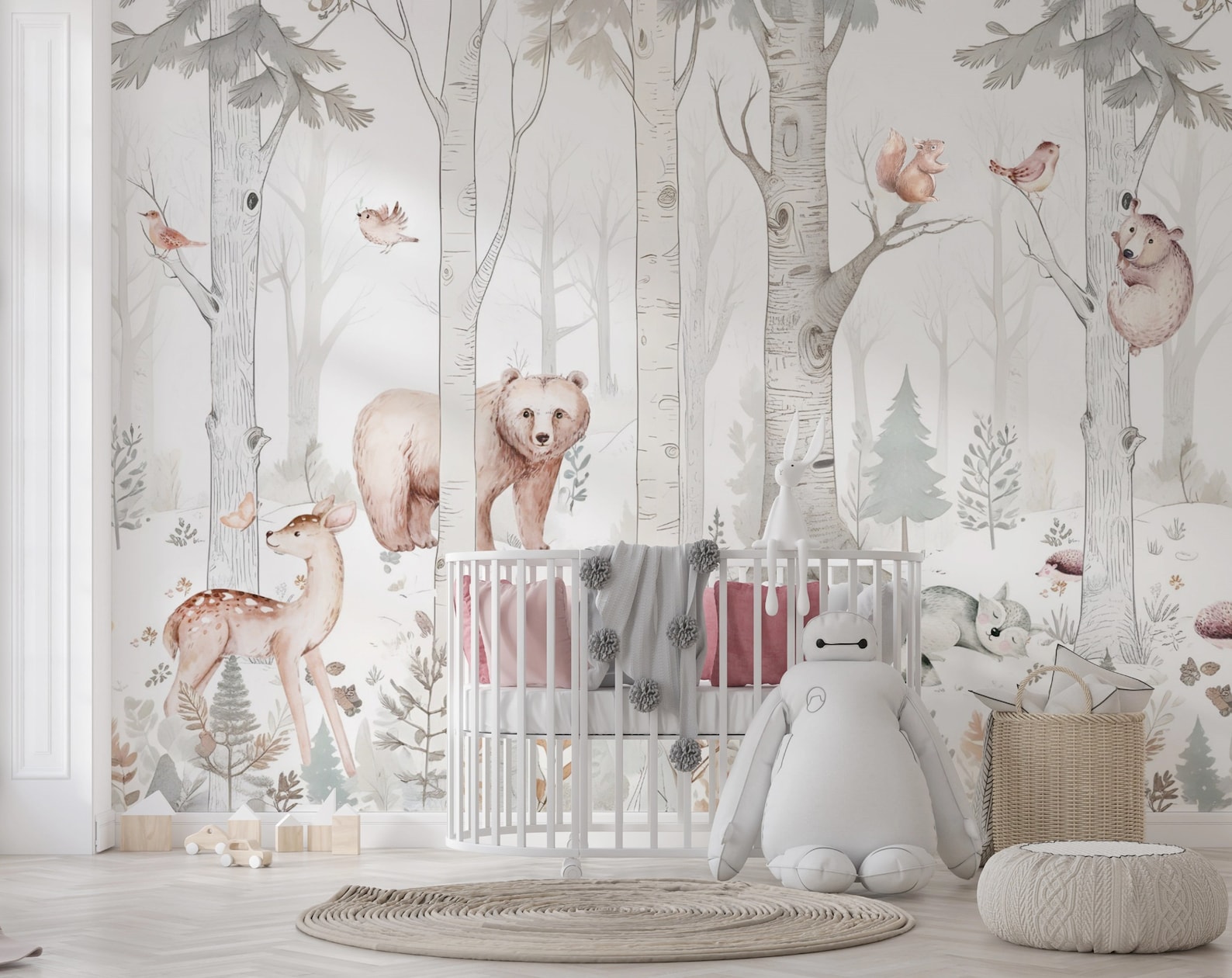 Animals Forest Wallpaper Nursery Peel Stick / Unpasted, Woodland Kids