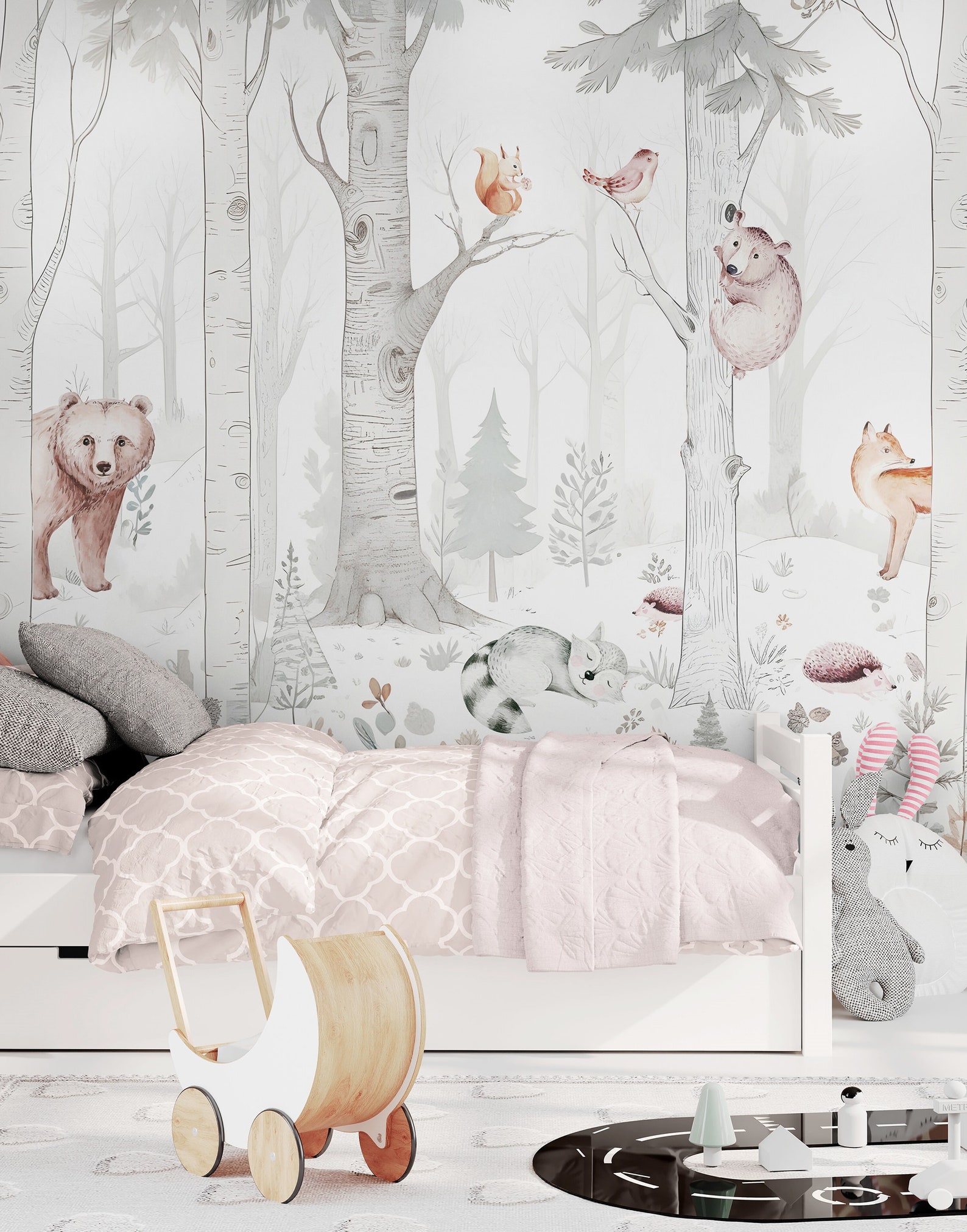 Animals Forest Wallpaper Nursery Peel Stick / Unpasted, Woodland Kids