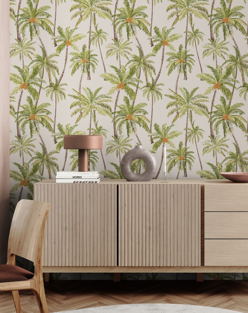 Beige Tropical Trees Wallpaper