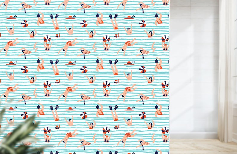bathroom wallpaper swim team nautical