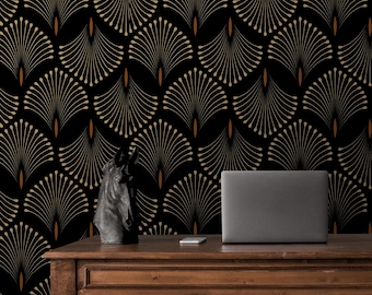 Art-decobehang Peel & Stick, donker modern goudbruin verwijderbaar vinyl, vintage zelfklevend behang Klassieke badkamer woonkamer muurschildering