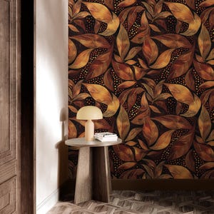 Forest Brown Leaf Wallpaper Peel Stick Removable / Unpasted Traditional Dark Botanical Self Adhesive Vinyl Wallpaper Bedroom Bathroom Mural