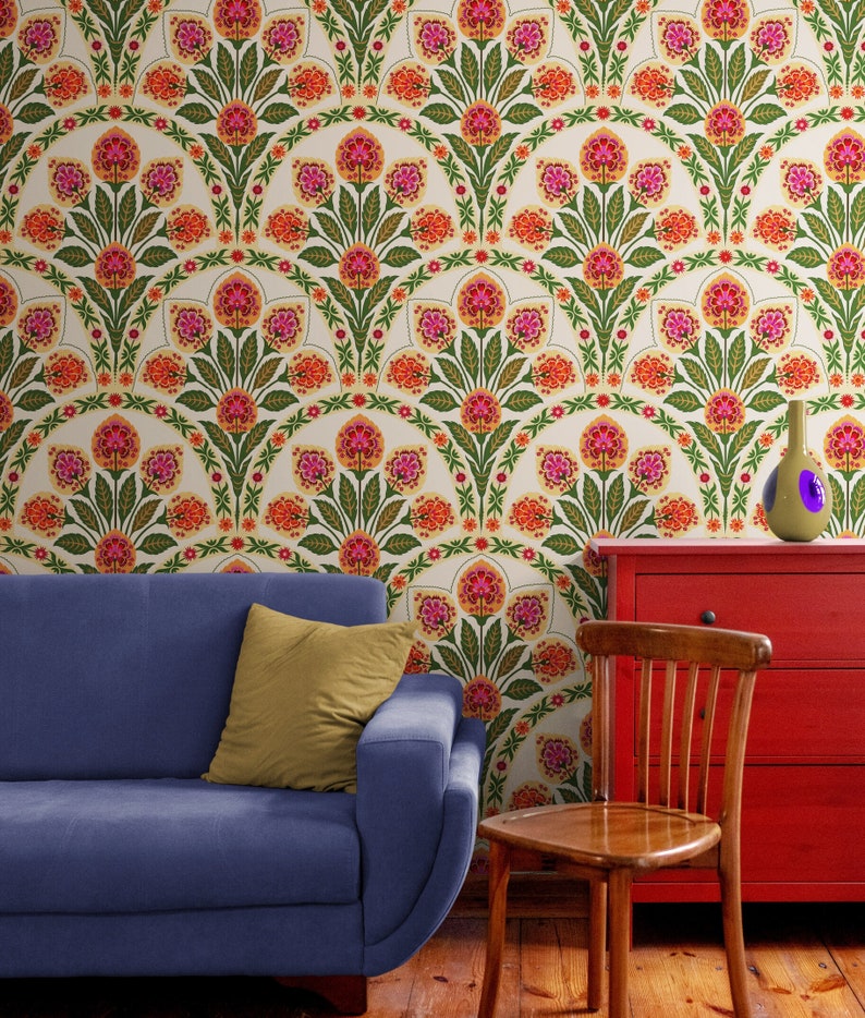 red fan art deco wallpaper for bedroom