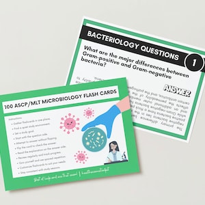 Fichas de microbiología: 100 preguntas y respuestas prácticas de ASCP/MLT para aprobar los exámenes. Formato de descarga fácil: imprímelas o úsalas en formato digital
