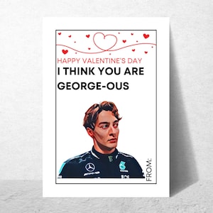 Valentine's Day Card for Printing with F1 Theme George Russell
