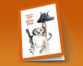 Princess Lemur & Giraffe Vader Greetings Card