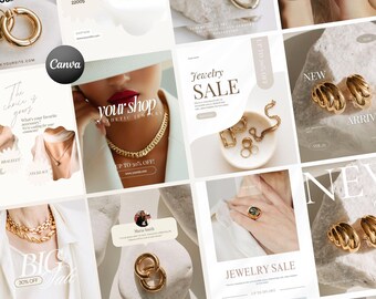 Luxury Jewelry Instagram Templates, Canva for Jewelry Social Media Template Bundle